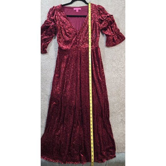Betsey Johnson Foiled Animal Print Velvet Dress Sexy V-Neck Lined 3/4 Sleeve M - Picture 5 of 14